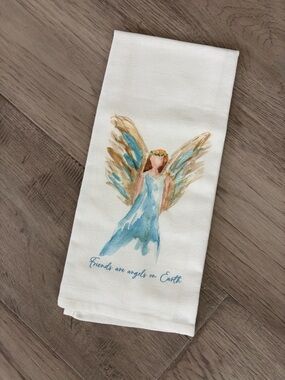 NWOT Angel Watercolor Tea Towel in Blue and Gold